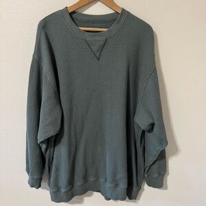 Aerie the Sweat Waffle Crewneck Sweatshirt Sage Green Oversized Loungewear-XL